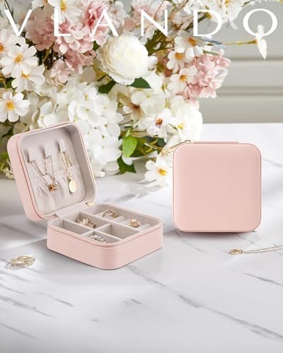 41LlHqjzCBL._AC_.jpg Vlando Travel Jewelry Case - Teacher Appreciation Gifts - Small Jewelry Travel Organizer Box Travel Essentials Christmas Gift for Women Girl - Pink