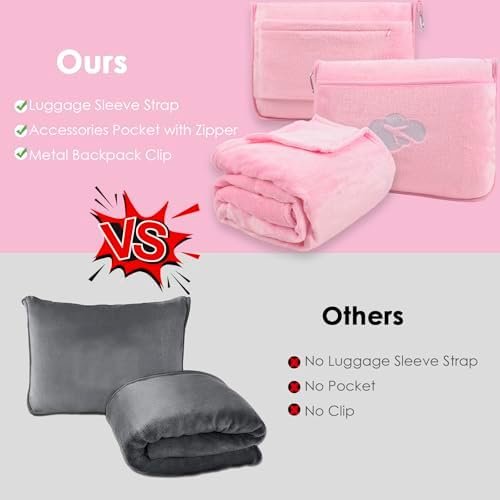 41OCiBrbaPL._AC_.jpg Blanket Pillow for Airplane Travel Essentials - 3 In 1 Travel Blanket and Pillow Set for Women Gifts, Plane Compact with Bag for Long Flight, International Traveler Must Haves Flying Accessories(Pink)