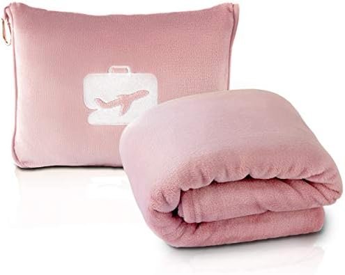 41OxtxVOtwL._AC_.jpg EverSnug Travel Blanket and Pillow - Ultra-Soft, Compact & Lightweight, 65x40 Inches, with Carry Case, Luggage Sleeve & Backpack Clip for Airplane Comfort (Light Pink)