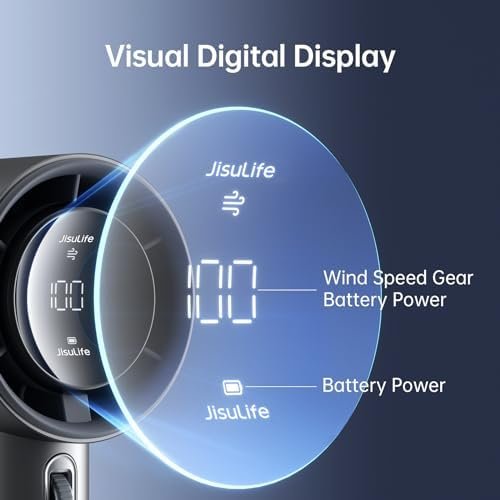 41QXuUPD2KL._AC_.jpg JISULIFE Handheld Fan Pro Series - Extreme Cooling Output: 1-100 Speed Scroll Wheel, Metal Body, Digital Display, 1.5H Fast Charge, 5000mAh-Portable Fan for Travel Outdoor, Gifts for Women Men(Grey)