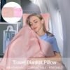 41QlFjPVnLL._AC_.jpg Travel Blanket & Pillow Set, 300 GSM Soft Fleece-60x43 Inches, 3-in-1 Compact Airplane Blanket with Bag, Press-to-Inflate Pillow, for Long Trips with Luggage Sleeve & Backpack Clip (Pink)