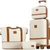 41Quf20KQyL._AC_.jpg Joyway Carry On Luggage 20 Inch Expandable Suitcase with Spinner Wheel, 4 Piece Hard Shell Luggage Set with TSA Lock(White brown)