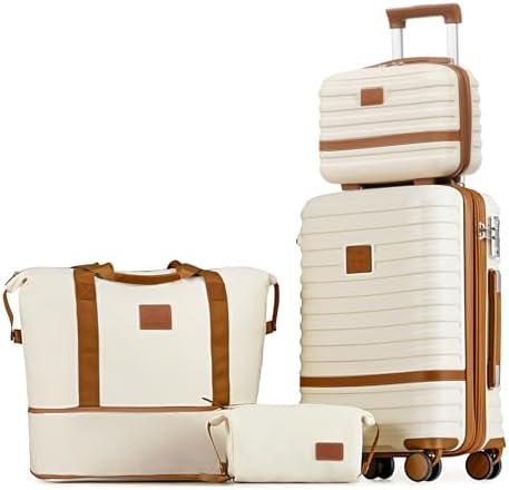 41Quf20KQyL._AC_.jpg Joyway Carry On Luggage 20 Inch Expandable Suitcase with Spinner Wheel, 4 Piece Hard Shell Luggage Set with TSA Lock(White brown)