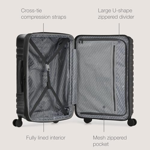 U.S. Traveler Boren Polycarbonate Hardside Rugged Travel Suitcase Luggage with 8 Spinner Wheels, Aluminum Handle, Black, Checked-Large 30-Inch