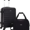 Wrangler Smart Luggage Set with Cup Holder, USB Port and Phone Holder, Black, 2 Piece Set