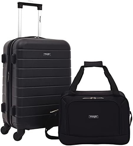 Wrangler Smart Luggage Set with Cup Holder, USB Port and Phone Holder, Black, 2 Piece Set