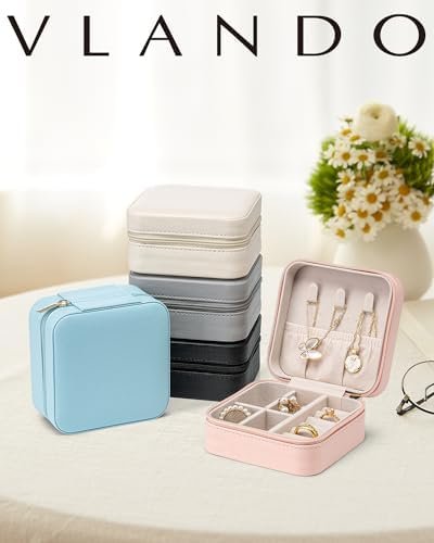 41Sve4rhxL._AC_.jpg Vlando Travel Jewelry Case - Teacher Appreciation Gifts - Small Jewelry Travel Organizer Box Travel Essentials Christmas Gift for Women Girl - Pink