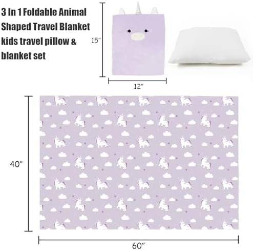 41T1h0ezZSL._AC_.jpg 3-in-1 Kids Travel Blanket and Pillow Set, Snuggle Pillow with Hand Warmer, 40x60 inches Unicorn Blanket for Girls Compact, Perfect for Travel, Camping, Home and Office
