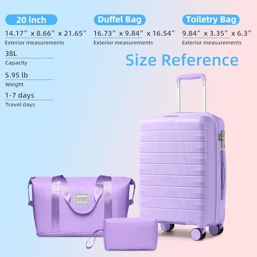 41TAUYyD7OL._AC_.jpg LARVENDER Luggage Sets 3 Piece with Duffel Bag Hardside PP Carry On Suitcase with 360° Spinner Wheels TSA Lock Luggage Sets for Women, Lavender
