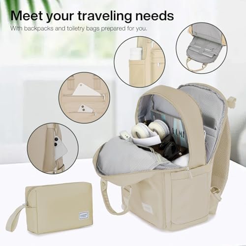 LARVENDER Carry On Luggage 22x14x9 Airline Approved, Expandable PP 20 inch Carry On Suitcases with Wheels, Lightweight Luggage Sets 3 Pieces for Women(CHAMPAGNE/20/BP/TB)