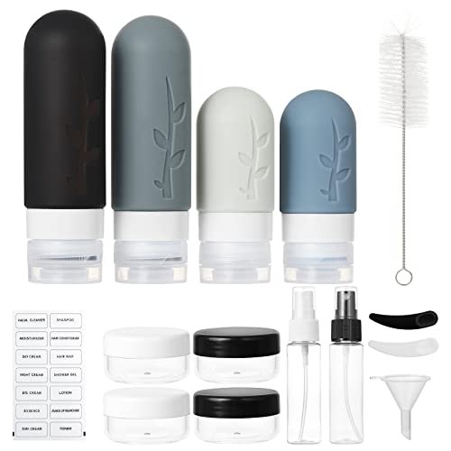 41Uu-7eOmzL.jpg 18pack Travel Bottles for Toiletries,TSA Approved Silicone Travel Containers for Toiletries,Leak Proof Refillable Liqus Shampoo And Conditioner travel Essentials toiletry Bottles
