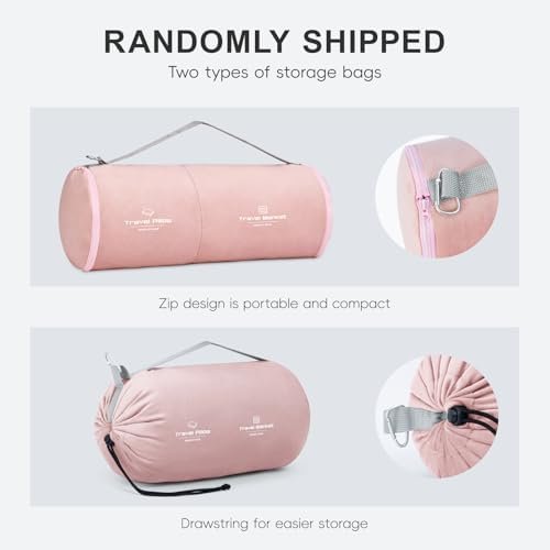 41V0JOpqA7L._AC_.jpg Travel Pillow and Blanket Set Neck Pillows Travel Essentials with Sleep Mask for Airplane Car Memory Foam Pink