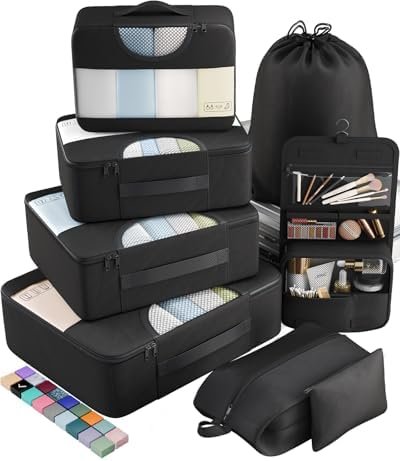 41VOnjJIE5L._AC_.jpg Veken 10 Set/8 Set Packing Cubes for Travel Essentials, Suitcase Organizer Bags in 4 Sizes, Carry-On Luggage Accessories with Large Laundry & Toiletry Bag, Must-Have for Airplane, Road Trip & Camping