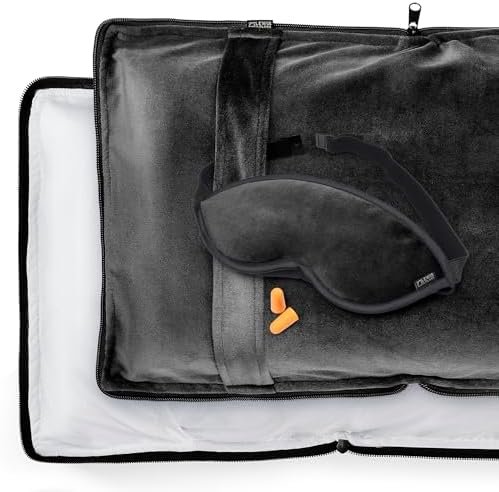 Lewis N. Clark Ultimate Comfort Set + Portable Travel Kit for Airplane, Includes Inflatable Pillow + Zippered Carrying Case, Cozy Fleece Blanket, Eye Mask for Sleeping & Foam Ear Plugs, Black