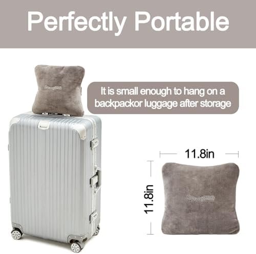 41WgZom9BUL._AC_.jpg Travel Blanket Pillow, Premium 2 in 1 Flannel Airplane Blanket Compact for Travel,Office, Home,Travel Essentials Accessories for Plane and Car,Compact Office Blanket (Gray)