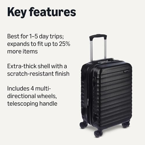 41X4NlMVzCL._AC_.jpg Amazon Basics 21" Hardside Carry-On Luggage, Hardshell Suitcase With Wheels, Expandable For Up to 25% More Space, With Scratch-Resistant Surface, Four Multi-directional Wheels, Black
