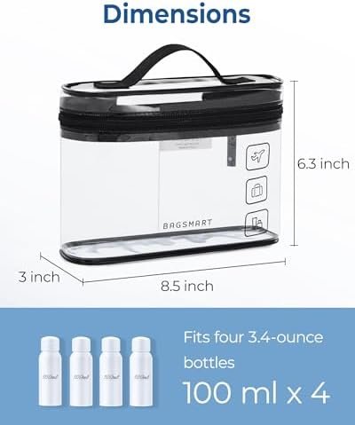 BAGSMART TSA Approved Toiletry Bag, 2 Pack Clear Makeup Cosmetic Bag Organizer, Quart Size Travel Bag for Toiletries, Carry-on Travel Accessories Essentials, Black-2pcs