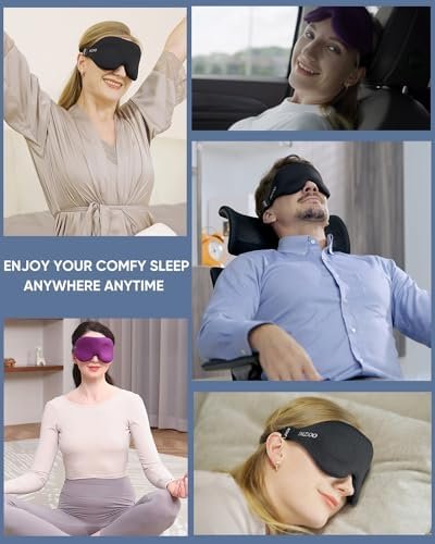 MZOO Sleep Eye Mask for Side Sleeper Men Women, Zero Eye Pressure 3D Sleeping Mask, Light Blocking Patented Design Night Blindfold, Soft Eye Shade Cover for Travel, Black
