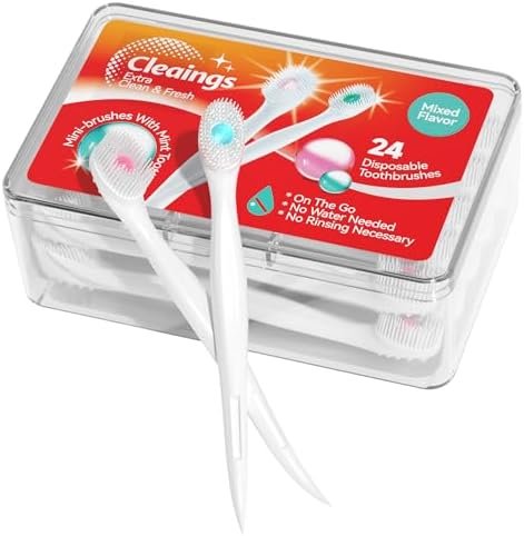 41YQu4kvGhL._AC_.jpg cleaings® Mini Brushes-Disposable Toothbrushes with Toothpaste and Pick for Work or Travel, 24 Count (Mint Flavor(Pack of 1))
