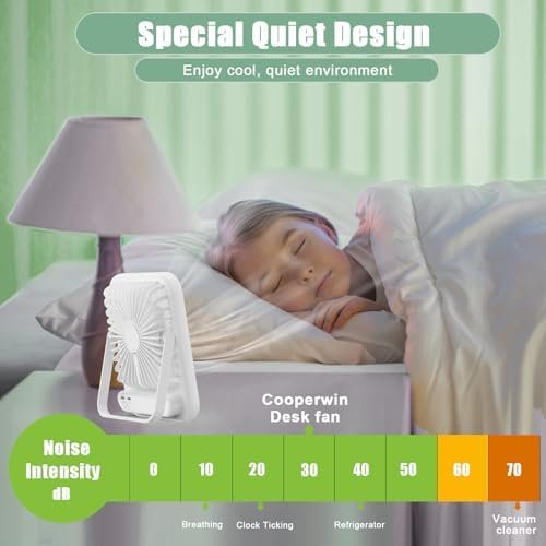41aDJO7LSML._AC_.jpg Travel Fan for Sleeping, 6.8" Small Portable Fan Rechargeable Battery Powered, 100 Speeds Personal Mini Desk Fan for Office Bedroom, Cruise Ship Beach Vocation Travel Essentials, White