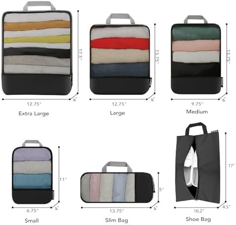 41bcIwPEXQL._AC_.jpg BAGAIL 4 Set/6 Set/8 Set Compression Packing Cubes Travel Accessories Expandable Packing Organizers (Half Mesh, 6-Black)