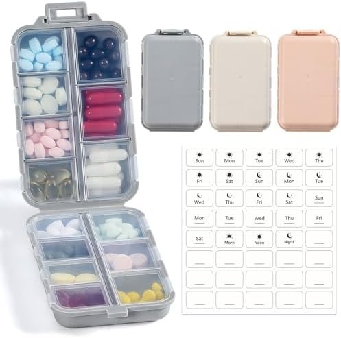 41btakShOWL._AC_.jpg 3 Pack, 14 GRIDS Travel Pill Organizer Box with Labels - Travel Medicine Case Kit - Pocket Daily Pharmacy Container - Travel Medication Holder Dispenser for Fish Oil Vitamin Supplement Storage