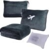 41eulfsk-BL._AC_.jpg 3 in 1 Travel Blanket Pillow Set - 350 GSM Thick Travel Blanket Airplane Compact with Bag, Soft Bag with a Pocket, Inflatable Travel Pillow for Camping & Car Trip (Dark Grey)