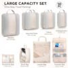 41f-ze194xL._AC_.jpg 10 Set Compression Packing Cubes for Travel Women Mom,OlarHike Luggage Clothes Storage Gifts for Travelers,Airplane/Cruise/Car/Train Travel Essentials,Compressible Expandable Saver Space Bags(Beige)