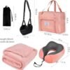 41fih2LJZYL._AC_.jpg Travel Pillow and Blanket Set & Foot Rest, Memory Foam Neck Pillow Airplane Blanket & Airplane Foot Hammock & Foldable Duffel Bag, Eye Mask & Earplugs, Portable Travel Accessories Essentials, Pink