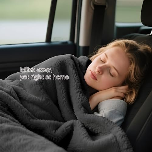 41fv9qwVKFL._AC_.jpg Melissa Large Travel Blanket and Inflatable Pillow Set - 69“ x 43.3” – Soft Blanket with Carry Bag – Lightweight, Compact & Washable for Backpacking, Hiking, Car, Airplane, Office, Camping (Gray)