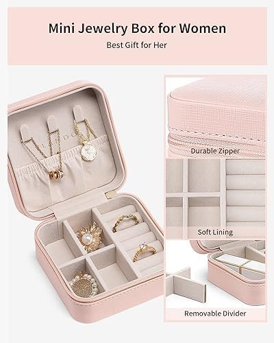 41gOGzjW01L._AC_.jpg Vlando Travel Jewelry Case - Teacher Appreciation Gifts - Small Jewelry Travel Organizer Box Travel Essentials Christmas Gift for Women Girl - Pink