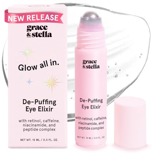 41gVrpBSJFL.jpg grace & stella Under Eye Brightener Roller - Airplane Travel Essentials - Travel Size Toiletries - Retinol & Caffeine Eye Serum for Puffiness, Dark Circles, Wrinkles - Vegan Skincare (15ml / 0.51floz)