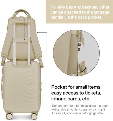 LARVENDER Carry On Luggage 22x14x9 Airline Approved, Expandable PP 20 inch Carry On Suitcases with Wheels, Lightweight Luggage Sets 3 Pieces for Women(CHAMPAGNE/20/BP/TB)