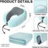 41iCqb8jrUL._AC_.jpg Travel Pillow and Blanket Set Neck Pillow Airplane Memory Foam for Traveling Compact with Bag Blue Green