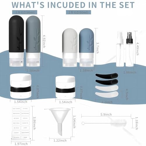 41jGbmeYfbL.jpg 18pack Travel Bottles for Toiletries,TSA Approved Silicone Travel Containers for Toiletries,Leak Proof Refillable Liqus Shampoo And Conditioner travel Essentials toiletry Bottles