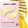 grace & stella Award Winning Under Eye Mask - Travel Essentials - Birthday Gifts for Women - Gel Eye Patches for Dark Circles, Puffy Eyes, Wrinkles, Undereye Bags - Vegan - Self Care (24 Pairs, Gold)