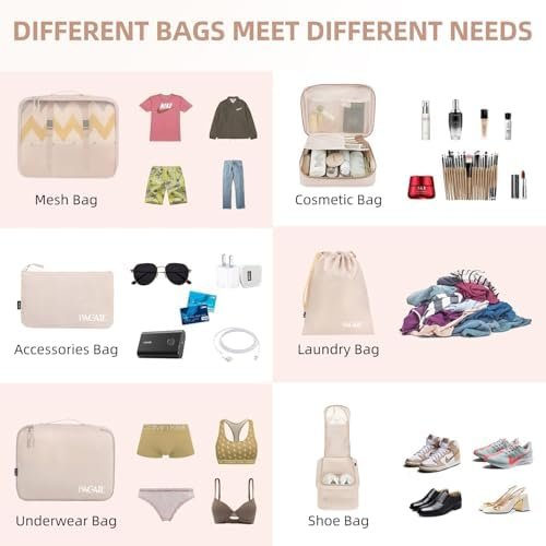 41k1geEPWL._AC_.jpg BAGAIL 8 Set Packing Cubes Luggage Packing Organizers for Travel Accessories-Cream