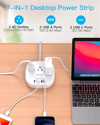 41lFY5pXExL._AC_.jpg Flat Plug Power Strip, 5ft Ultra Flat Extension Cord - 3 Outlets 4 USB Ports (2 USB C) 22.5W/4.5A Desktop Charging Station, No Surge Protection for Cruise Ship, Dorm Room Travel Essentials