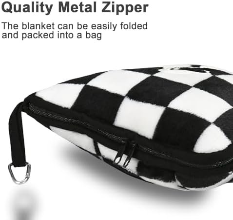 41lw0aui8ML._AC_.jpg Travel Blanket and Pillow Compact, Premium Soft 2 in 1 Airplane Blanket with Soft Bag Pillowcase,Hand Luggage Sleeve and Backpack Clip (Checkered Black)