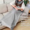 Travel Blanket Pillow Set - Travel Neck Pillow & Blanket for Airplane, Thick Fleece Plane Blankets, Hooded Memory Foam Neck Pillows, Foldable Duffel Bag, Sleep Mask, Earplugs for Plane Traveling