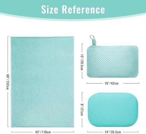 41oRQLeaFxL._AC_.jpg Travel Pillow Blanket Set-3 in 1 Travel Pillow Memory Foam, Soft Travel Blanket Airplane Compact with Bag, Inner Pillowcase, Hand Luggage Belts and Backpack Clip, for Plane Car, Blue Green