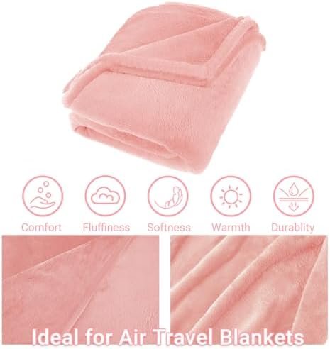 41okb-QldlL._AC_.jpg Travel Blanket & Pillow Set, 300 GSM Soft Fleece-60x43 Inches, 3-in-1 Compact Airplane Blanket with Bag, Press-to-Inflate Pillow, for Long Trips with Luggage Sleeve & Backpack Clip (Pink)