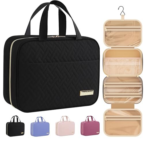 41pwYygxZIL.jpg HOTOR Travel Toiletry Bag w/Hanging Hook - Spacious Toiletry Bag Essentials for Women & Men, Makeup Bag/Big Comparment, Waterproof for Travel Accessories, Medium, Black