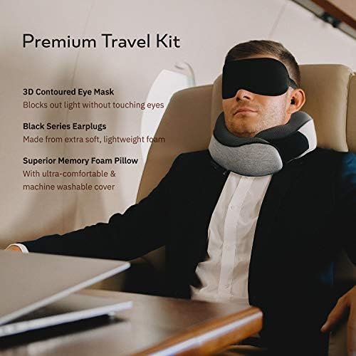 41sGaUwoCL._AC_.jpg Travel Neck Pillows for Airplanes, Sleeping Essentials for Long haul Flights, 360° Head Support, Car and Airplane Kit with 3D Contoured Eye Mask, Earplugs and Luxury Mesh Bag (Adult, Grey)
