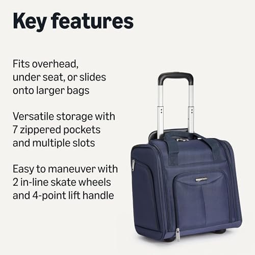 41sOoIcVwQL._AC_.jpg Amazon Basics Underseat Carry On Luggage with Wheels - 14" Rolling Travel Bag, Navy