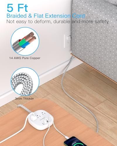 41sPLK8MiDL._AC_.jpg Flat Plug Power Strip, 5ft Ultra Flat Extension Cord - 3 Outlets 4 USB Ports (2 USB C) 22.5W/4.5A Desktop Charging Station, No Surge Protection for Cruise Ship, Dorm Room Travel Essentials