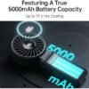 JISULIFE Handheld Fan Life7 – Ultimate Flexibility: High-Power Motor, LED Display, 19.5 Hrs Cooling, 5000mAh Rechargeable, 5-Speed, Foldable Design, 3-IN-1 Portable Fan for Travel Cruise Beach(Black)