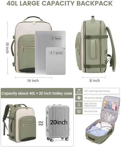 41syeHXVy5L._AC_.jpg LOVEVOOK 40L Travel Backpack for Women & Men, Airline Approved Carry On Luggage with 3 Packing Cubes, TSA Overnight Bags, Waterproof Personal Item Bag, Weekender Essentials Backpacks fits 17" Laptop