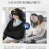 Travel Pillow and Blanket Set, Compact Airplane Pillow Bag with Eye Mask for Long Flights Sleeping, 360° Support Head Strap Travel Essentials for Plane Car Sleep Neck Upright, Stop Bobblehead (Black)