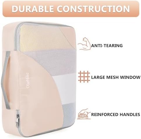41vBoJYlCDL._AC_.jpg 10 Set/8 Set Packing Cubes for Travel, Gifts for Women Mom,Anti-Tearing Suitcase Organizer for Luggage with Shoe & Hanging Toiletry Bag,OlarHike Vacation Essentials & Accessories for Cruise Ship,Cream